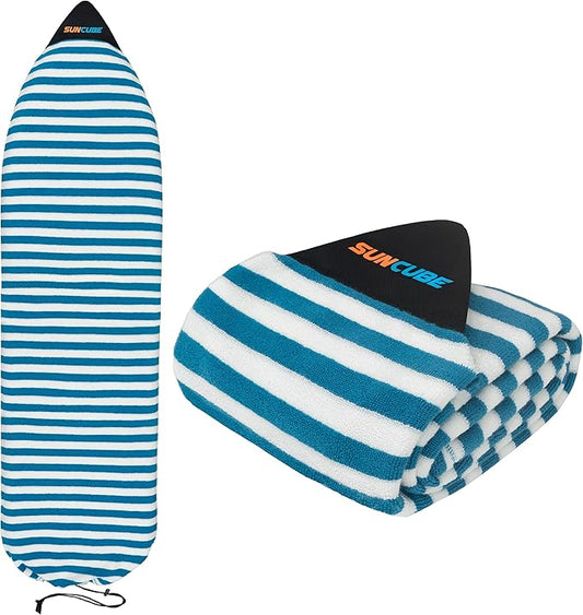 SUN CUBE Surfboard Sock Cover, Protective Surf Bag for Surfing Board, Light Stretchy Surfbag Sleeve for Longboard, Hybrid (8'6'', Black White)