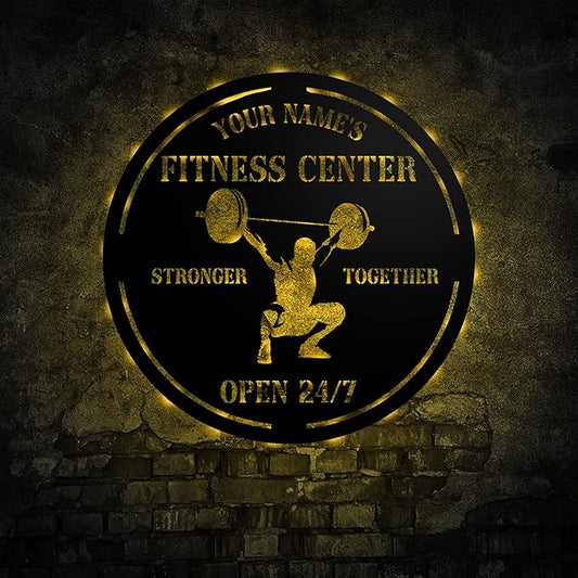 Personalized Home Gym LED Tin Metal Sign Multiple Sizes, Gym Sign Wall Decor, Exercise Workout Room Decor Fitness Center, Motivational Inspirational Hanging Wall Art Wall Plaque (04 w/lights)
