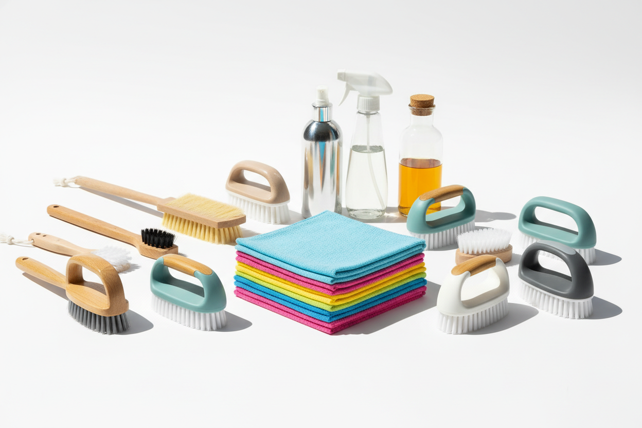 Home Care Tools & Accessories

Innovative tools like microfiber cloths, scrubbers, and brushes help you clean smarter and faster, making even the toughest cleaning tasks effortless. (make it real photo)